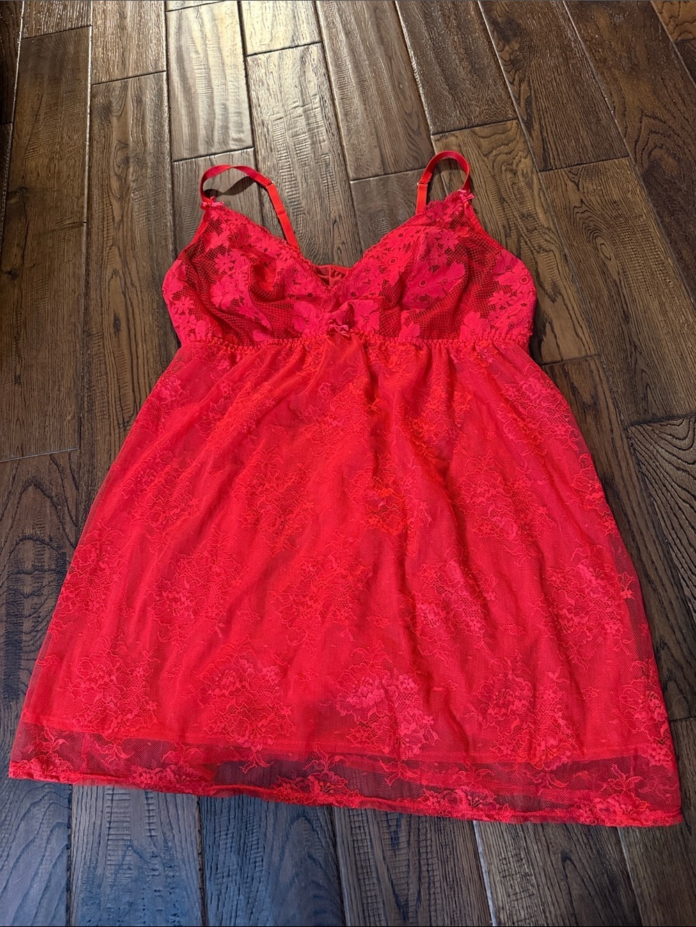 Cacique Red Lace Sheer Babydoll Chemise Slip